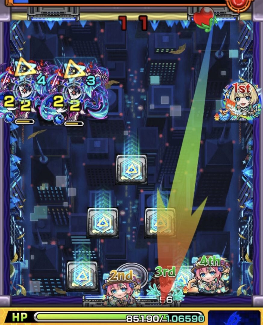 ステージ1の立ち回り解説｜スルーチェンジウォールを右に移動させてウィロー2体を同時処理し突破した場面