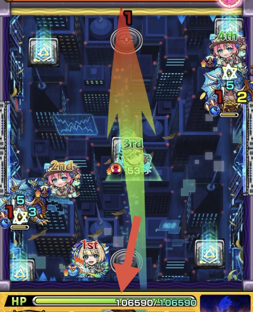 ステージ3の立ち回り解説｜黄壁を右に移動させて弱点パネルを踏みグロークランツを一気に削って処理した場面