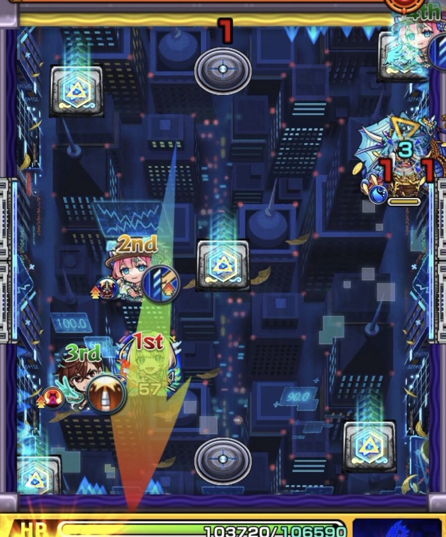 ステージ3の立ち回り解説｜黄壁が途中で移動してしまい弱点を狙えず挟まりに失敗した場面