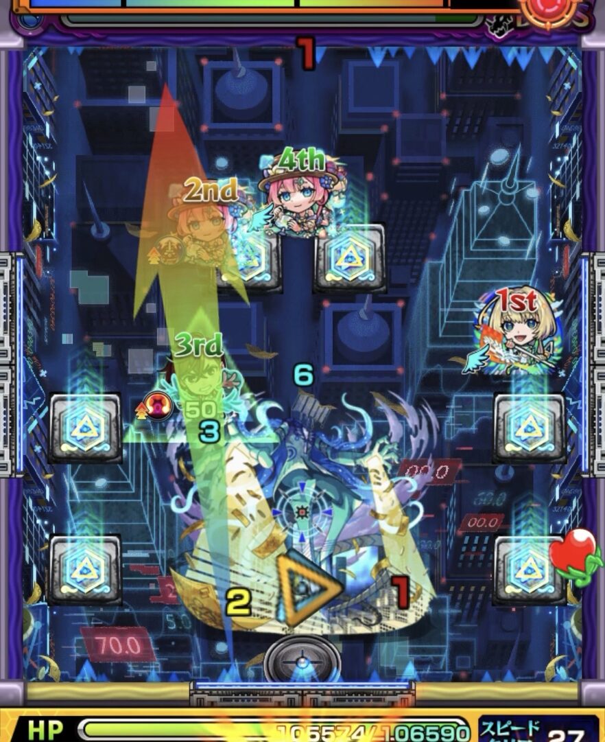 ボス1の立ち回り解説｜黄壁を右に移動させて挟まりを狙うもボスとのあいだに入れず失敗した場面