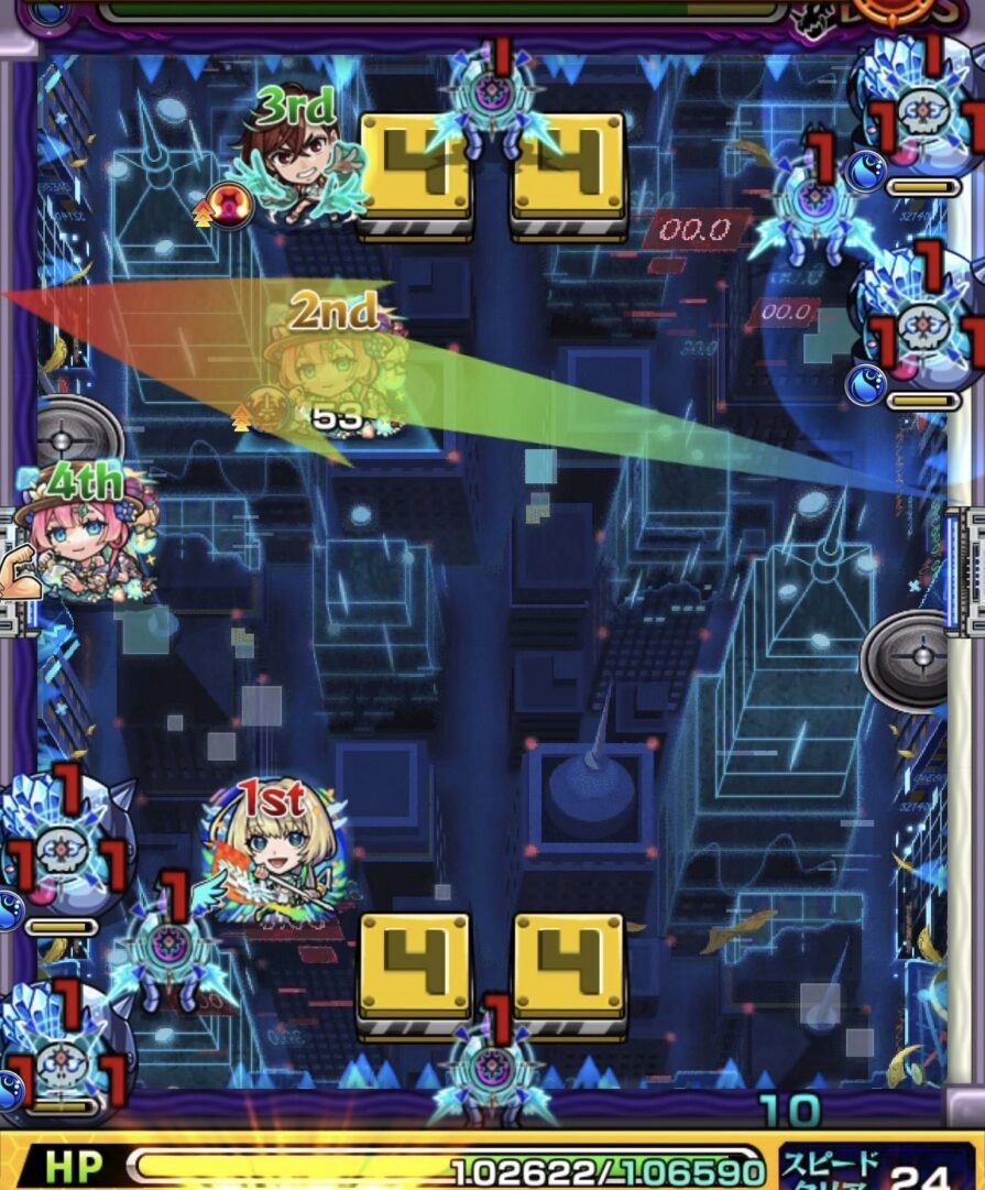 ボス2の立ち回り解説｜黄壁を左に移動させてかちリンのあいだに入り同時処理した場面