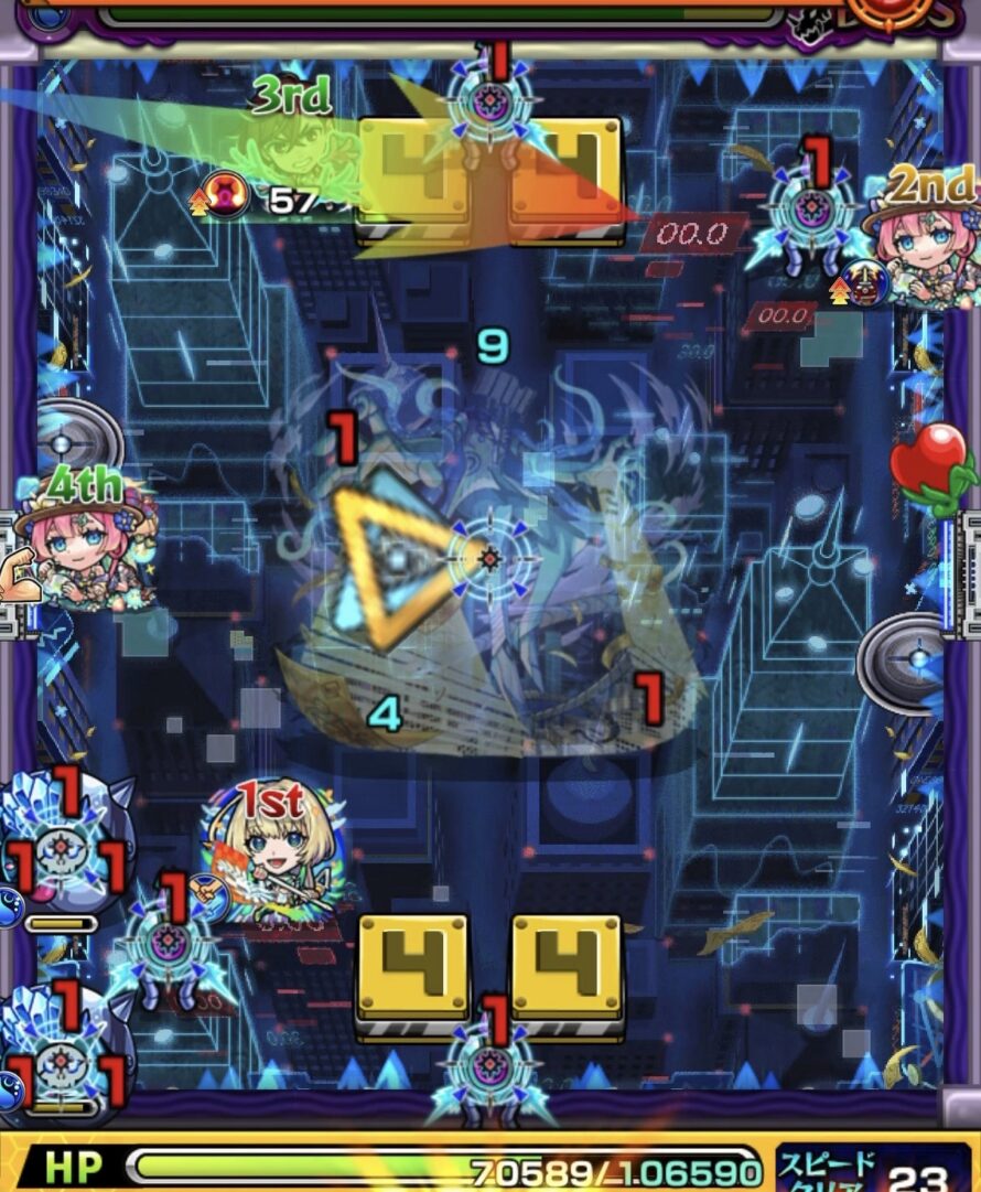 ボス2の立ち回り解説｜黄壁を右に移動させてかちリンを1体処理するも相互蘇生で復活した場面