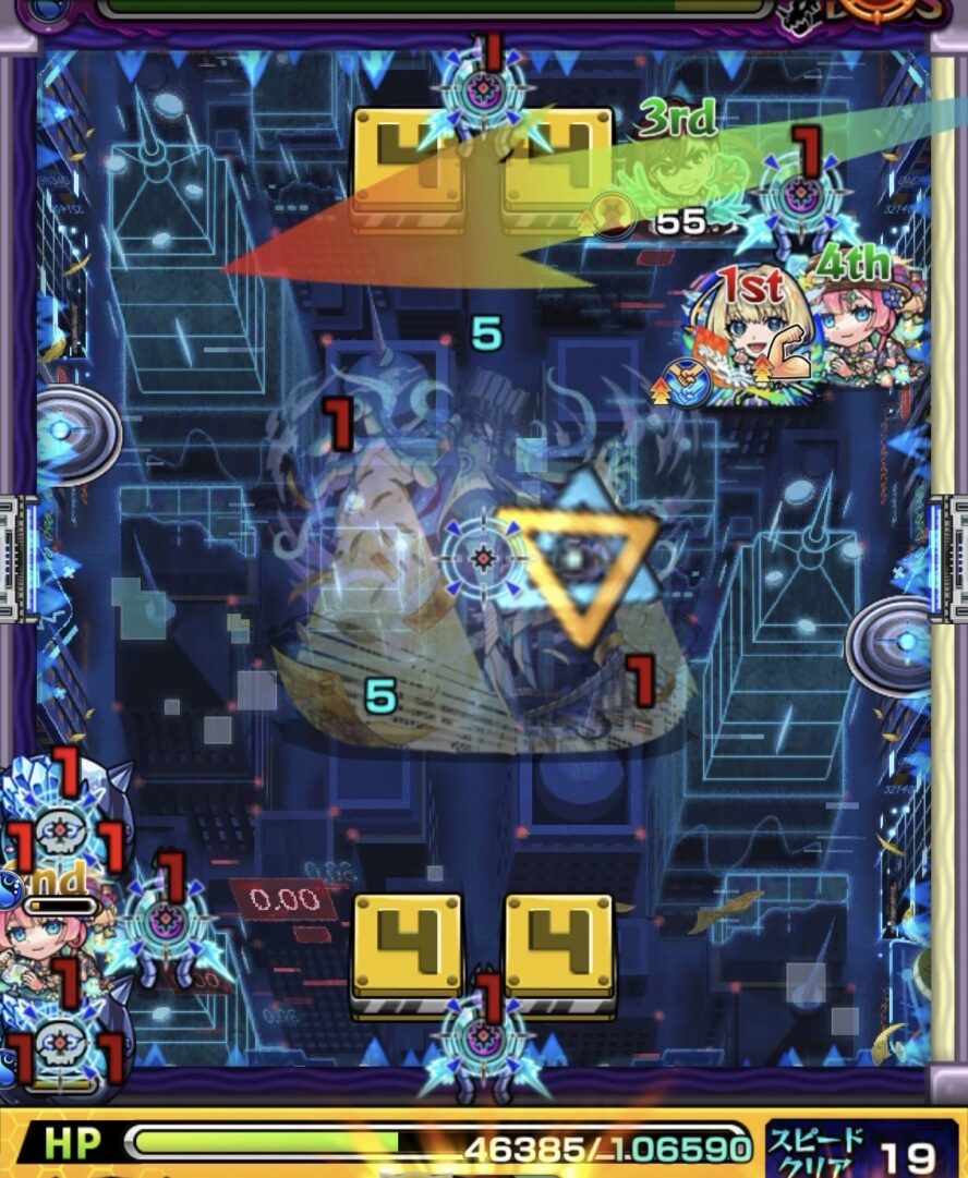 ボス2の立ち回り解説｜黄壁を利用してかちリンのあいだに入り同時処理しボスが実体化した場面