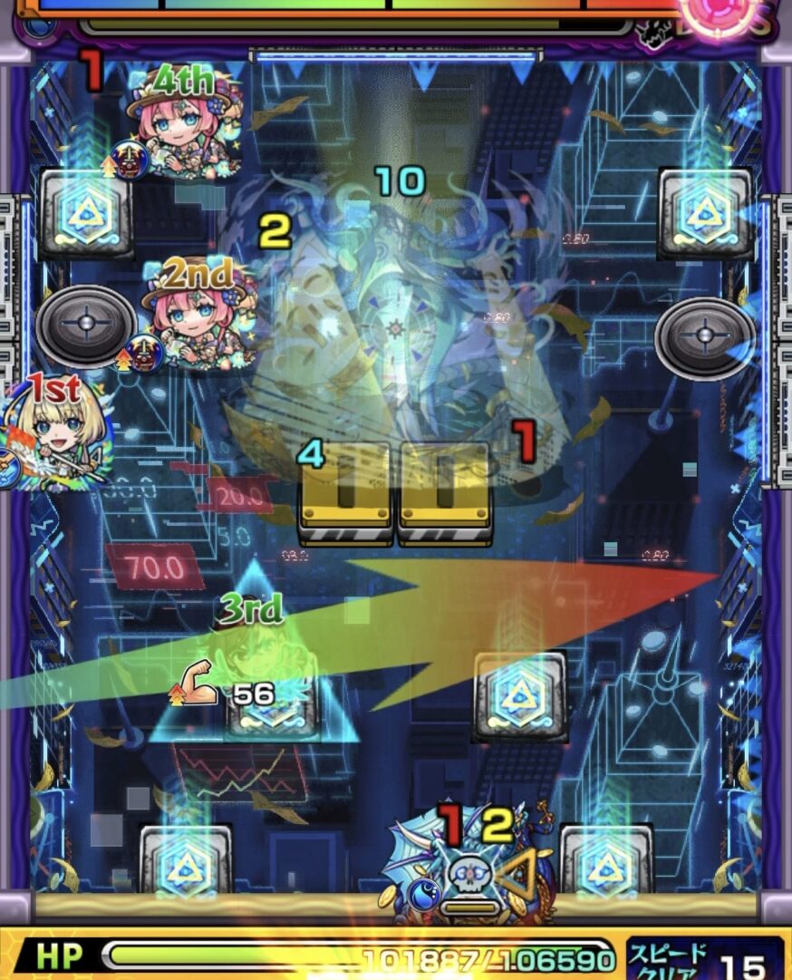 ボス3の立ち回り解説｜黄壁を下に移動させエナジー回収と弱点パネルでグロークランツを処理した場面