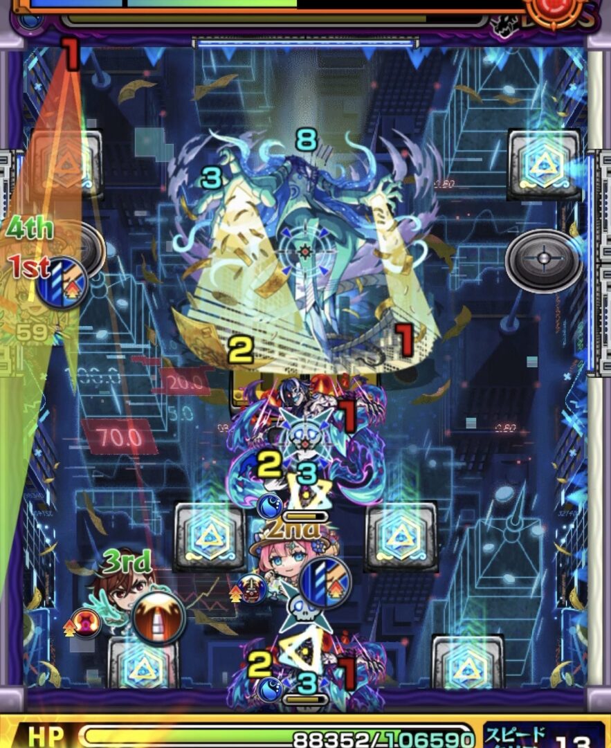 ボス3の立ち回り解説｜黄壁を下に移動させウィロー2体を同時処理しボス弱点を出現させた場面