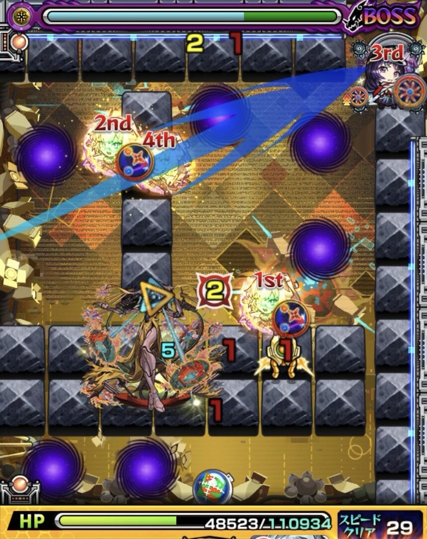 モンスト黎絶ビリミスクのボス1の立ち回り。友情コンボでボスのHPを削り切り突破した場面
