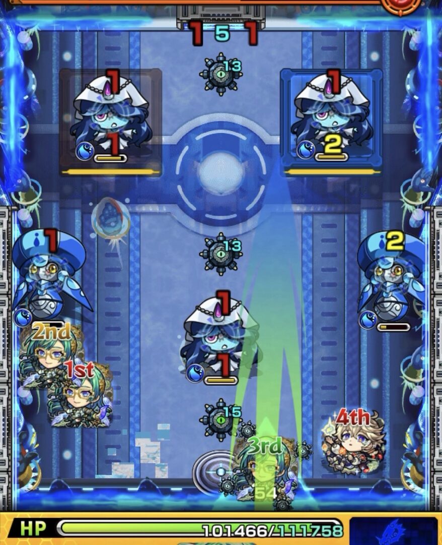 モンスト黎絶デティアカル攻略ステージ1の3手目 ゾンビ処理とブロック色調整を同時に行った立ち回り