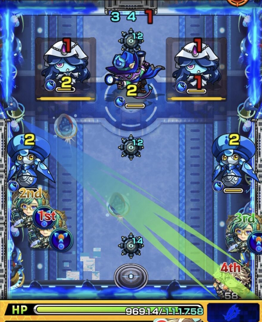 モンスト黎絶デティアカル攻略ステージ1の4手目 ゾンビ同時処理に成功した立ち回りと配置