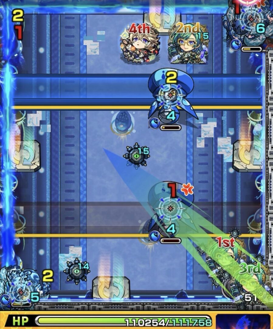 モンスト黎絶デティアカル攻略ステージ2の2手目 ハンシャイン経由から撃種変化パネルを使ったリドラ処理の立ち回り