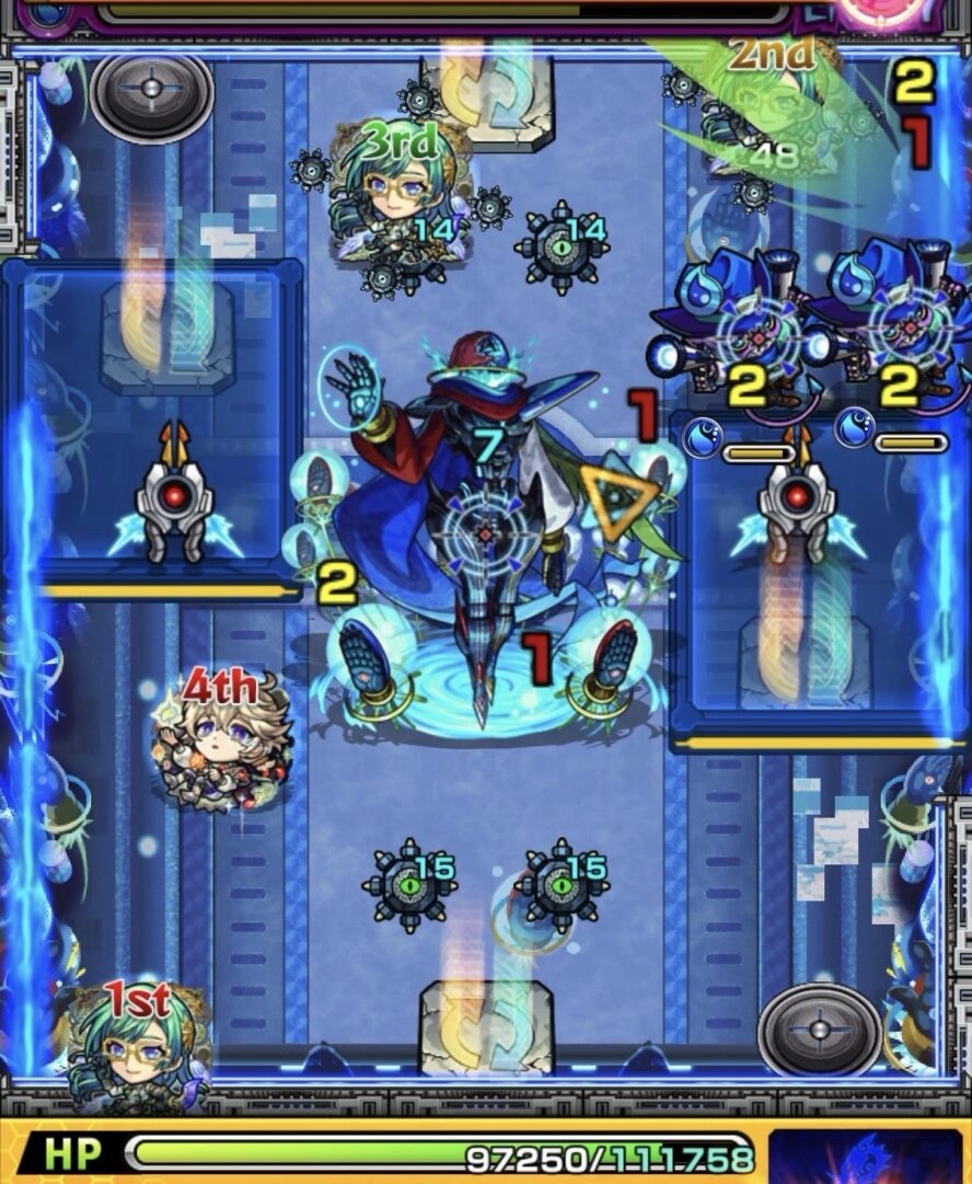 モンスト黎絶デティアカル攻略ステージ3の2手目 ビットンと弱点の間に挟まり中ボスを削り切った立ち回り