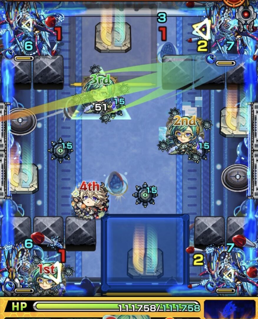 モンスト黎絶デティアカル攻略ステージ4の初手 リドラ処理を狙うもブロックをすり抜け失敗した立ち回り