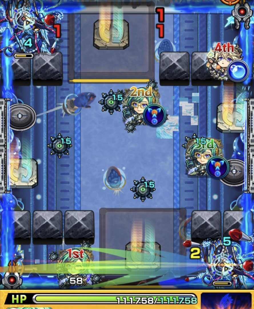 モンスト黎絶デティアカル攻略ステージ4の3手目 リドラ弱点を狙うもブロックに阻まれ失敗した立ち回り