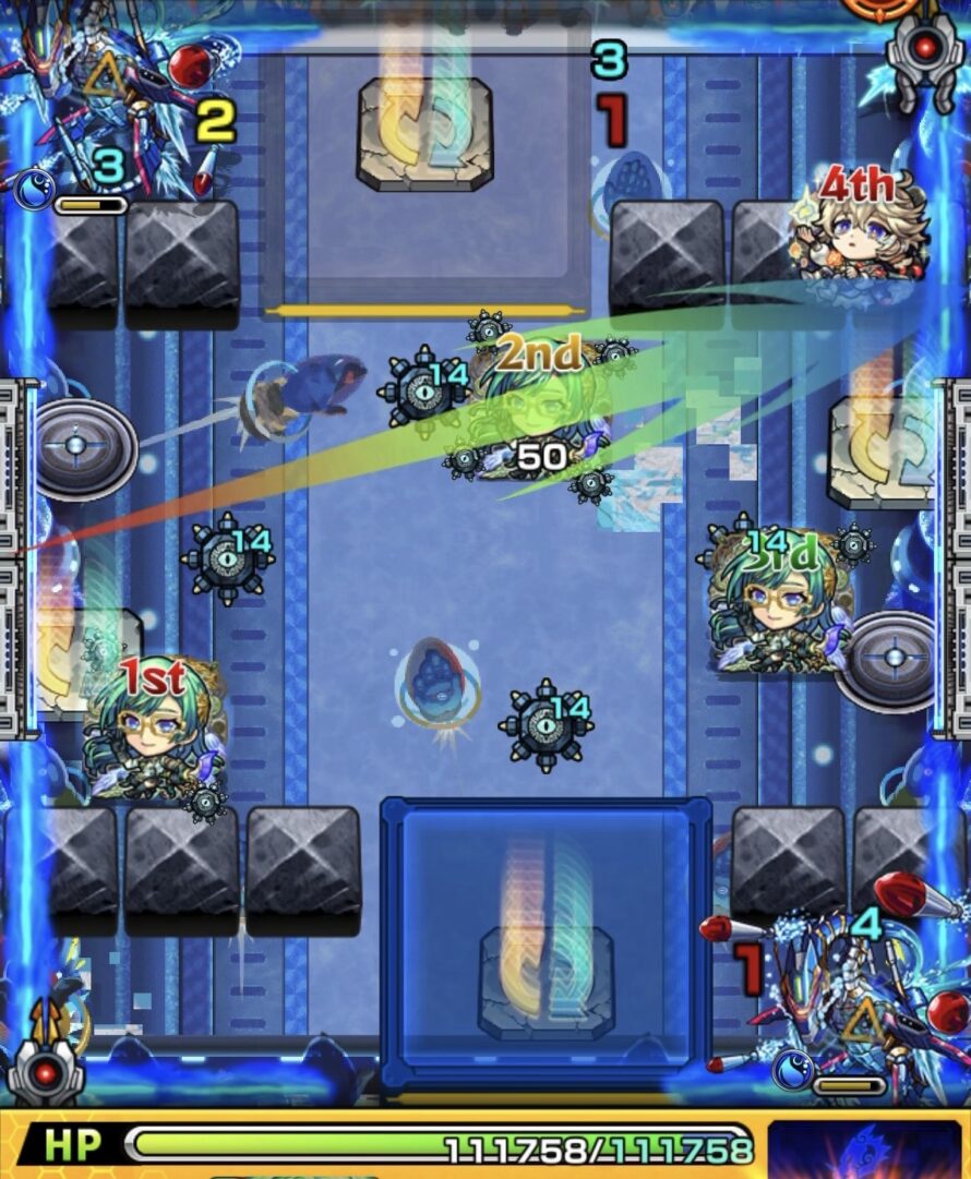 モンスト黎絶デティアカル攻略ステージ4の4手目 反射化してリドラ弱点を狙いダメージを与えた立ち回り