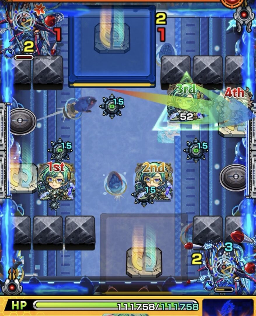 モンスト黎絶デティアカル攻略ステージ4の5手目 撃種変化パネル3枚を踏んで反射化しリドラを処理した立ち回り