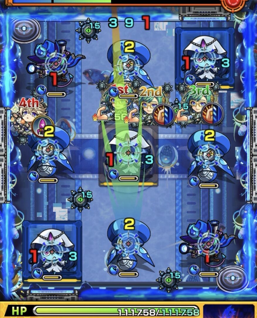 モンスト黎絶デティアカル攻略ステージ5の初手 ゾンビ同時処理準備としてブロック調整と敵処理を行った立ち回り