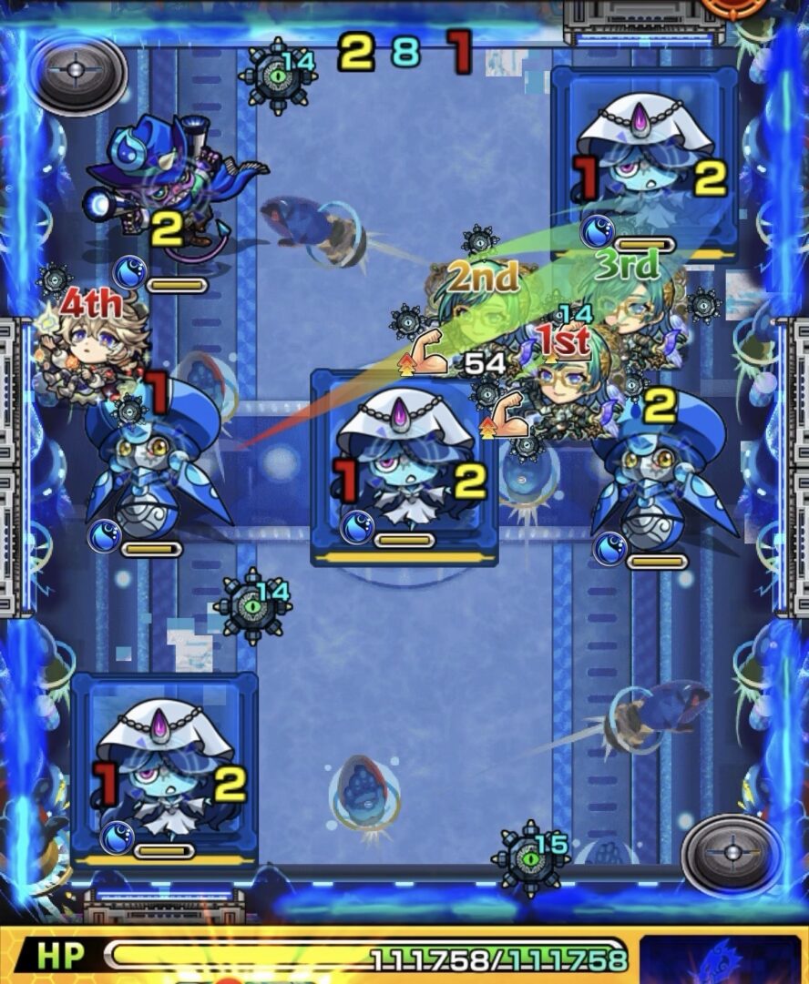 モンスト黎絶デティアカル攻略ステージ5の2手目 次ターンのゾンビ同時処理に向けたブロック調整の立ち回り