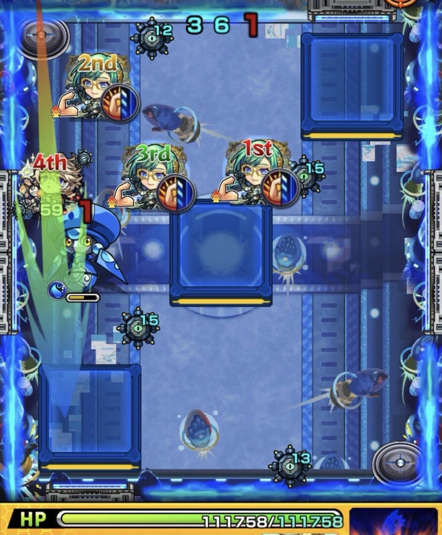 モンスト黎絶デティアカル攻略ステージ5の最終手 ハンシャイン処理後にステージを突破したシーン