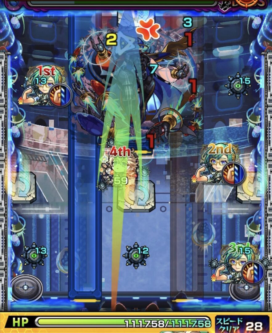 モンスト黎絶デティアカル攻略ボス1の4手目 反射スタートにより弱点を狙えず失敗した立ち回り