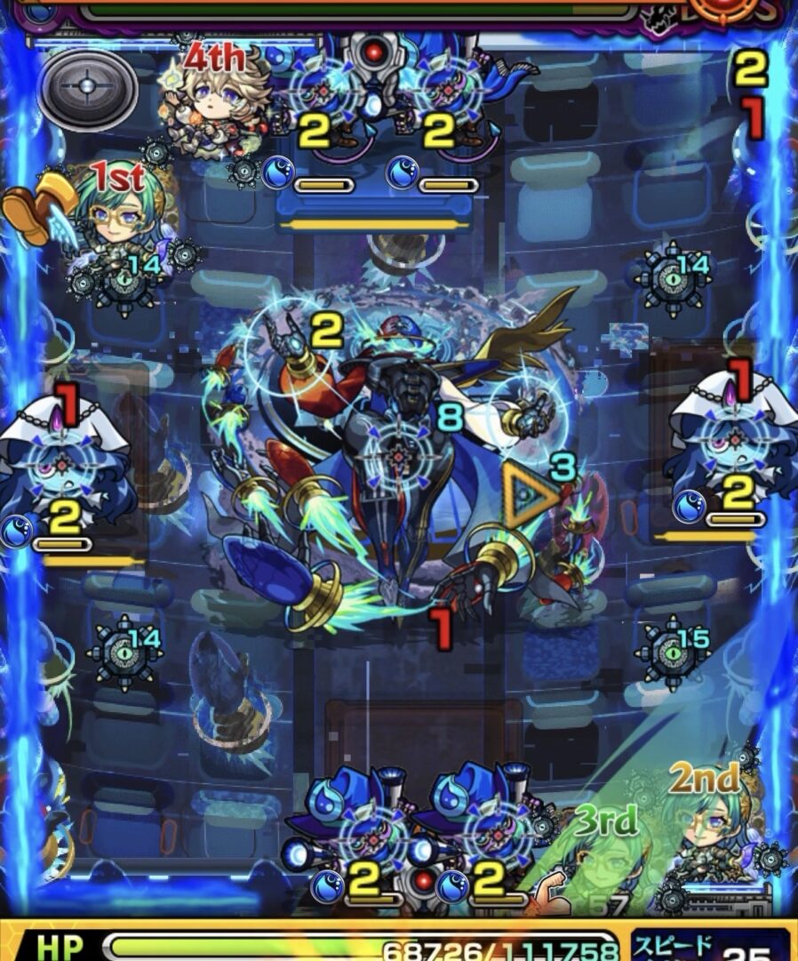 モンスト黎絶デティアカル攻略ボス2の2手目 ゾンビ同時処理を狙うもブロックに阻まれ失敗した立ち回り