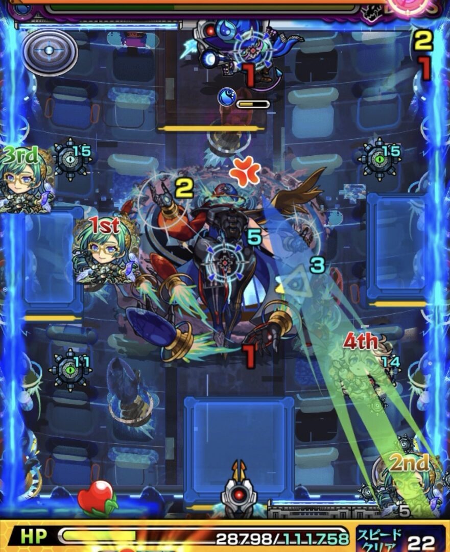 モンスト黎絶デティアカル攻略ボス2の5手目 ボス弱点を狙い大ダメージを与えた立ち回り