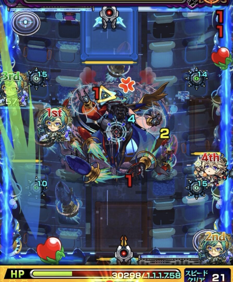 モンスト黎絶デティアカル攻略ボス2の6手目 HP危険状態でハート回収を優先しながら攻撃した立ち回り