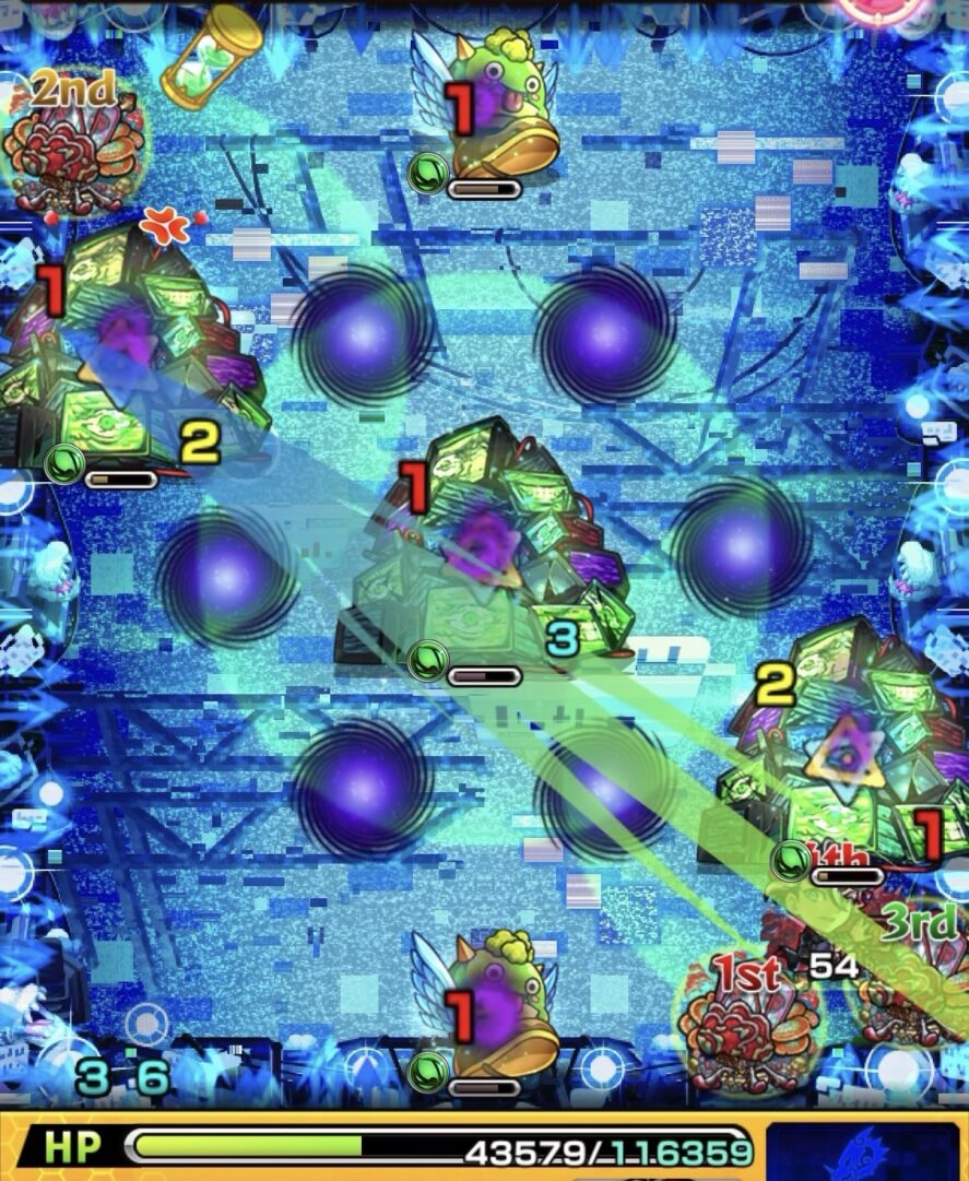 ステージ2で上のPC3Gの弱点を攻撃しつつはやリンを経由し、中央のPC3Gを撃破した場面