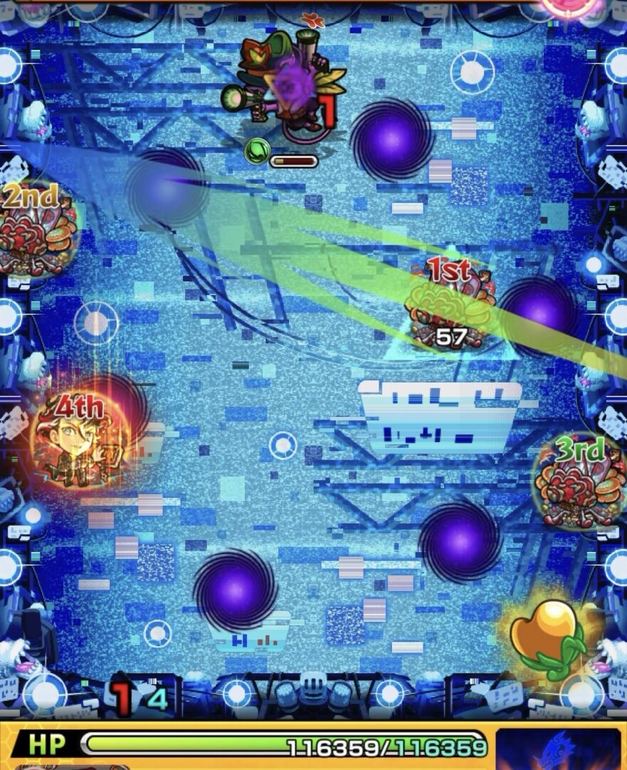 ステージ4で残ったガンマンの弱点を攻撃し、そのまま撃破して突破した場面