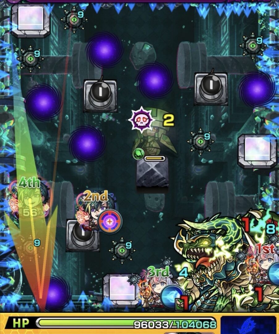 透過パネルで敵の状態を切り替えながらレンジブーストボムをLv5まで強化しハンシャインを処理した場面