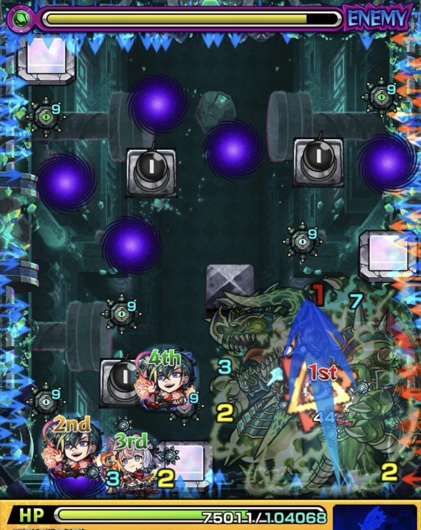 透過パネルでバハムートを操作しながらビットンにLv5ボムを設置し実体化させて撃破した場面