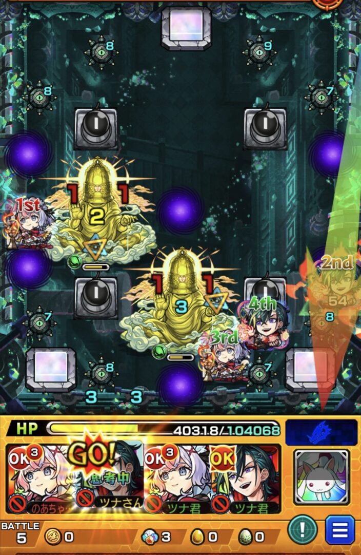 メビウスのSSで攻撃力アップを付与するも加速しすぎて透過状態となりダメージを与えられなかった場面