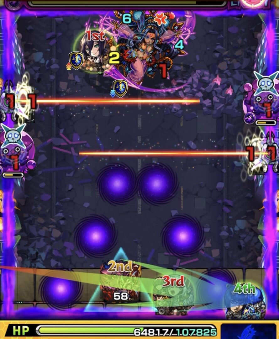 超究極ジャガーノートのステージ1でセンサーに触れて攻撃力アップバブルを狙い、中ボスにダメージを与えた2手目の動き