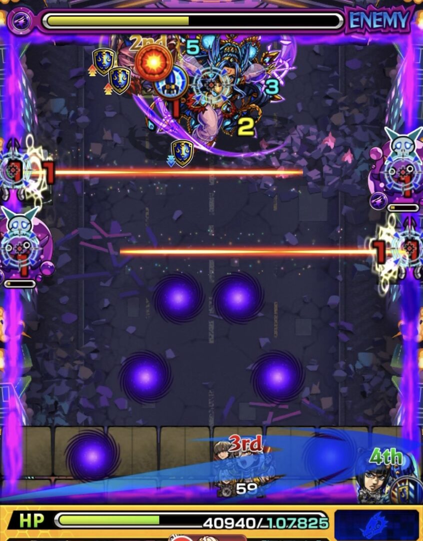 超究極ジャガーノートのステージ1で攻撃力アップバブルを受けて中ボスを削り切り突破した3手目の動き