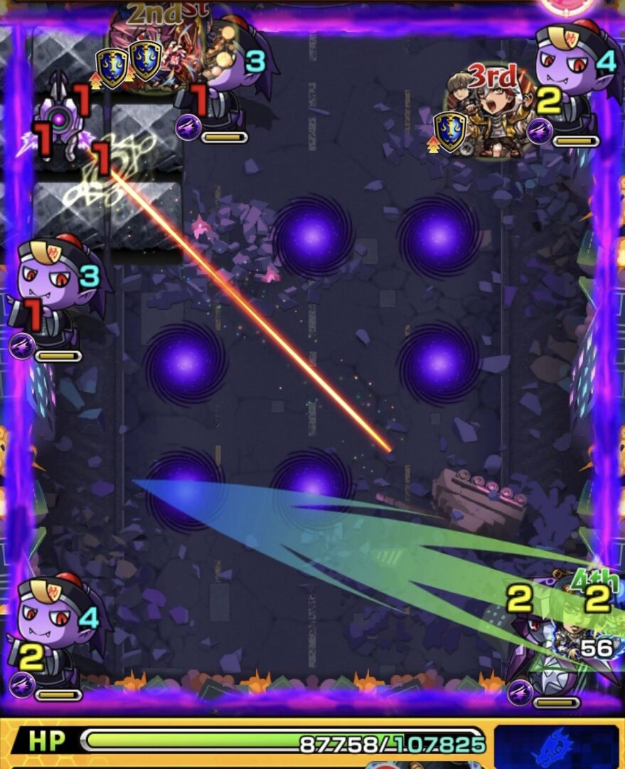 超究極ジャガーノートのステージ2でゾンビの蘇生と白爆発に注意しながら攻撃力アップバブルを狙った1手目の動き