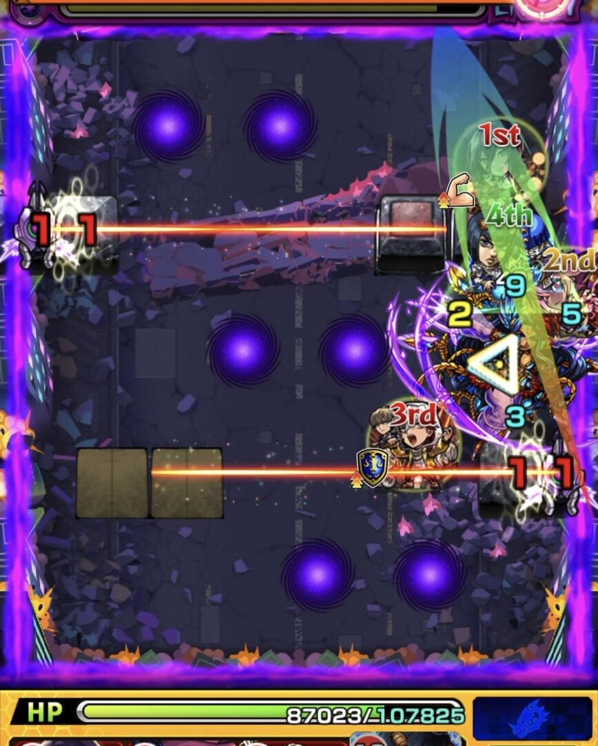 超究極ジャガーノートのステージ3で縦軸に弾き攻撃力アップバブルを受けて中ボスの弱点に大ダメージを与えた初手の動き