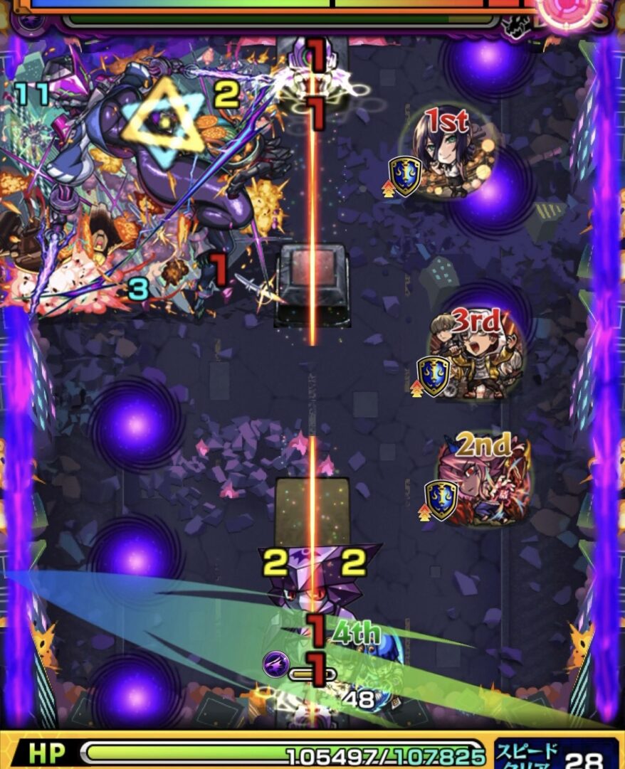 超究極ジャガーノートのボス2で攻撃力アップバブルを受けてハンシャインを削るも敵も強化されてしまった場面