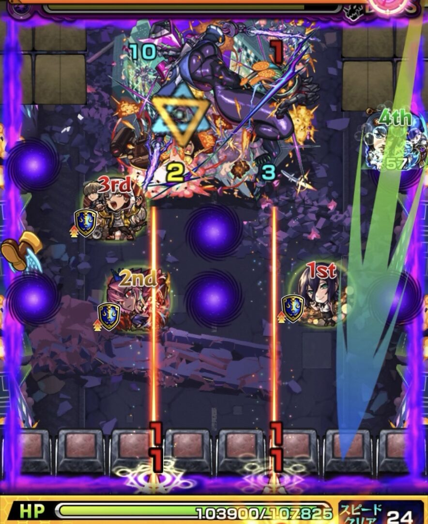 超究極ジャガーノートのボス3で攻撃力アップバブルを受けられずボスにダメージは出せなかったが味方を強化できた場面