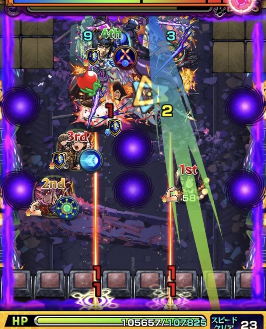 超究極ジャガーノートのボス3で攻撃力アップ状態のレゼが弱点を攻撃してボスにダメージを与えた場面