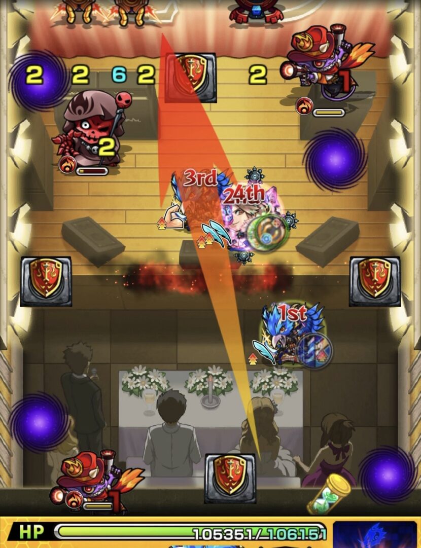 ステージ3の2手目で盾を回収してダメージスモッグを処理しつつゾンビとガンマンを同時処理した場面