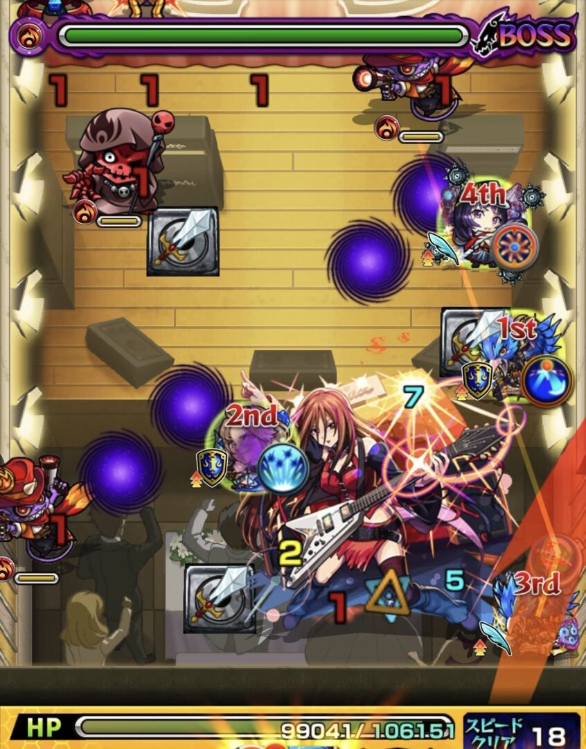 ボス2初手で剣を回収して雑魚とボスにダメージを与えつつガンマンを複数処理した場面