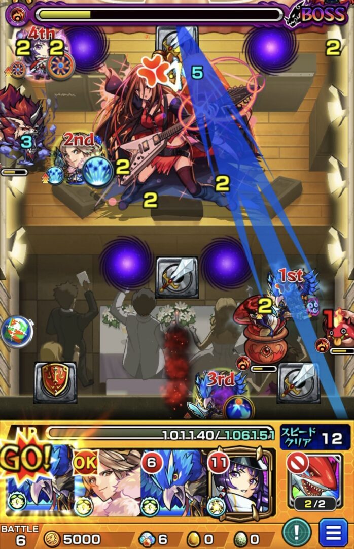 ボス3の4手目でヤタガラスのSSを使い弱点を狙ってボスを撃破した場面