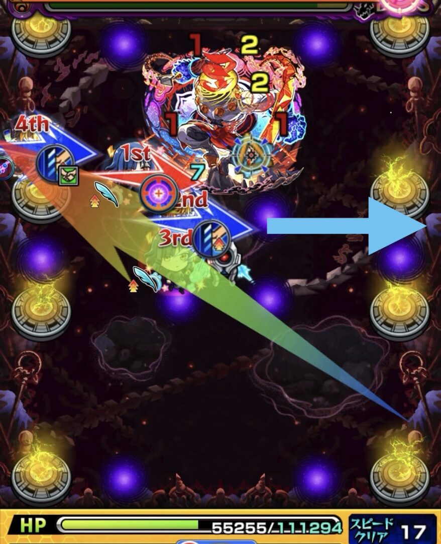 ボス2で反射キャラでバリア破壊はできたが挟まりきれず配置ミスで弱点攻撃につなげられなかった場面