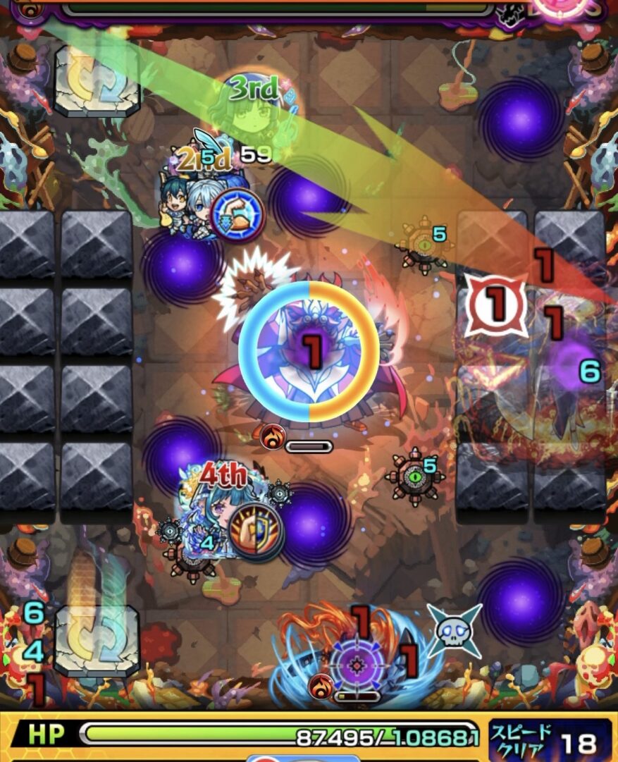 スルトを防御ダウンさせて撃破し、クロスドクロ発動後にボスのクレッシェンドアタックを受ける場面
