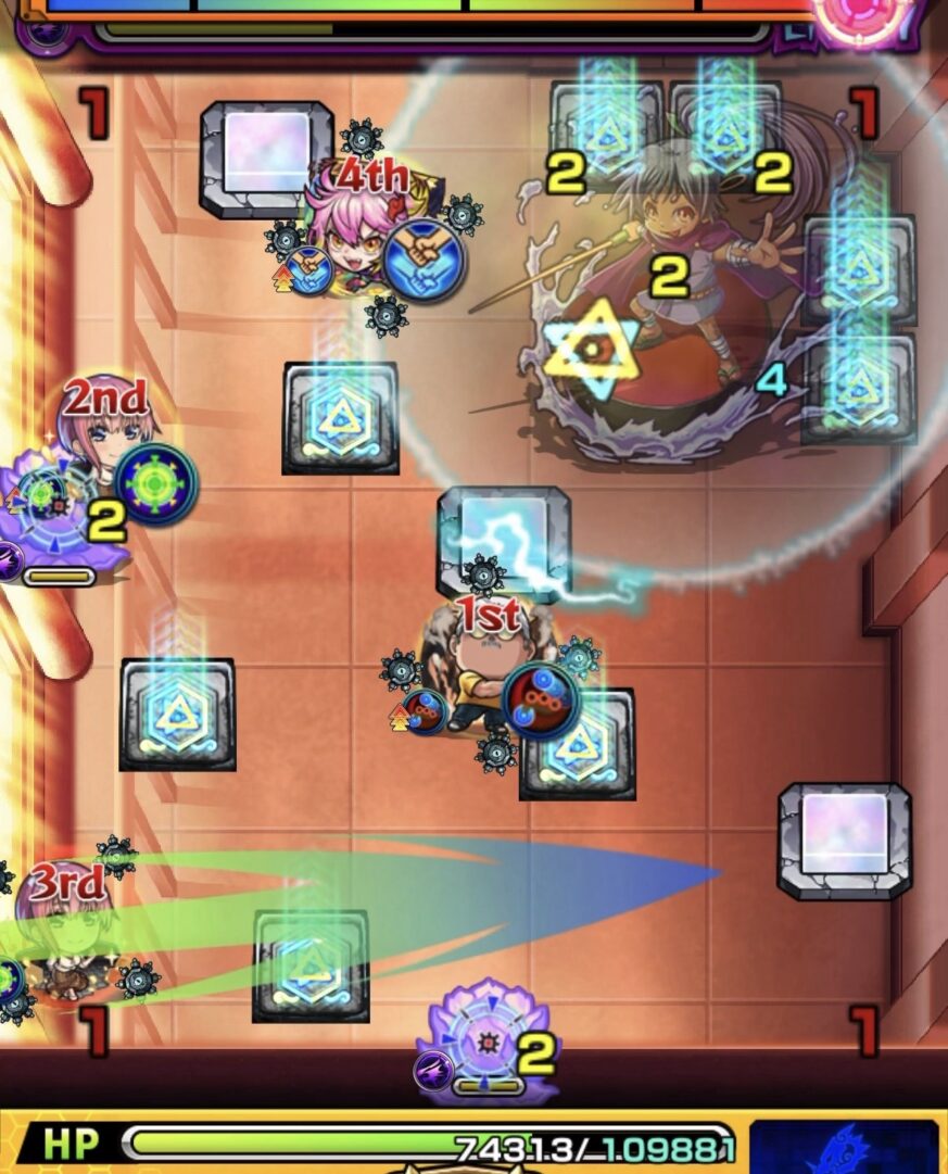 超究極「X(スラー)」ステージ3。透過パネルを3枚踏む予定だったが2枚しか踏めず、中ボスが透過状態のままとなってダメージを与えられなかった場面。