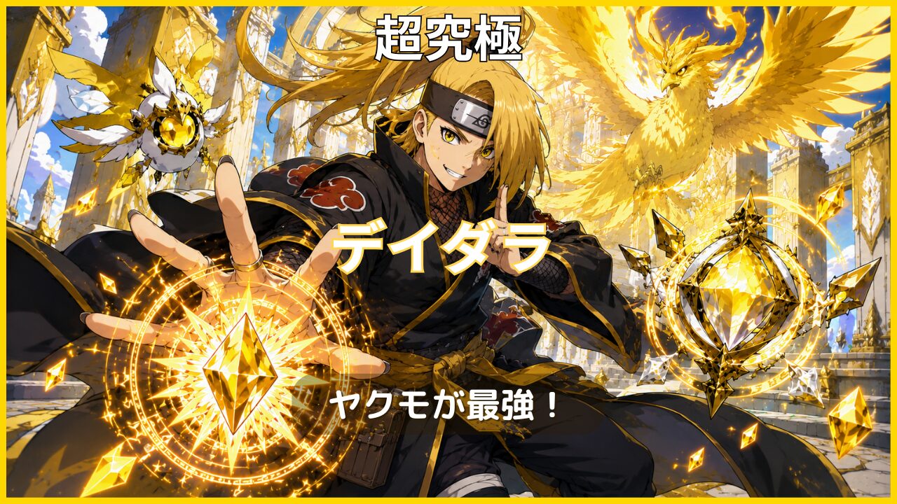 モンスト超究極デイダラ攻略のアイキャッチ画像。ヤクモが最強クラスの適正キャラとして活躍するクエストを紹介。