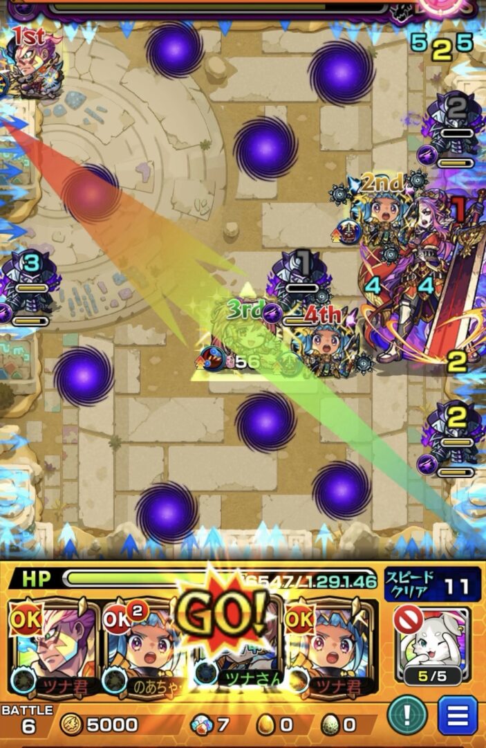 未開の砂宮拠点30ボス2。サンダルフォンのSSを使用し、ボスとサムライ雑魚の間に入り込んでボスを撃破した場面