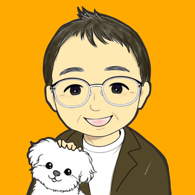 愛犬ツナくんと一緒に描かれたツナくんの父さんのプロフィールイラスト