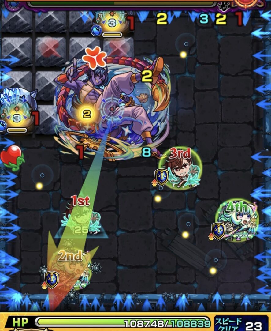 ラシードのボス2で下壁反射からフォトンを回収するものの、ゲージミスで壁際に停止してボスを攻撃できなかった2手目