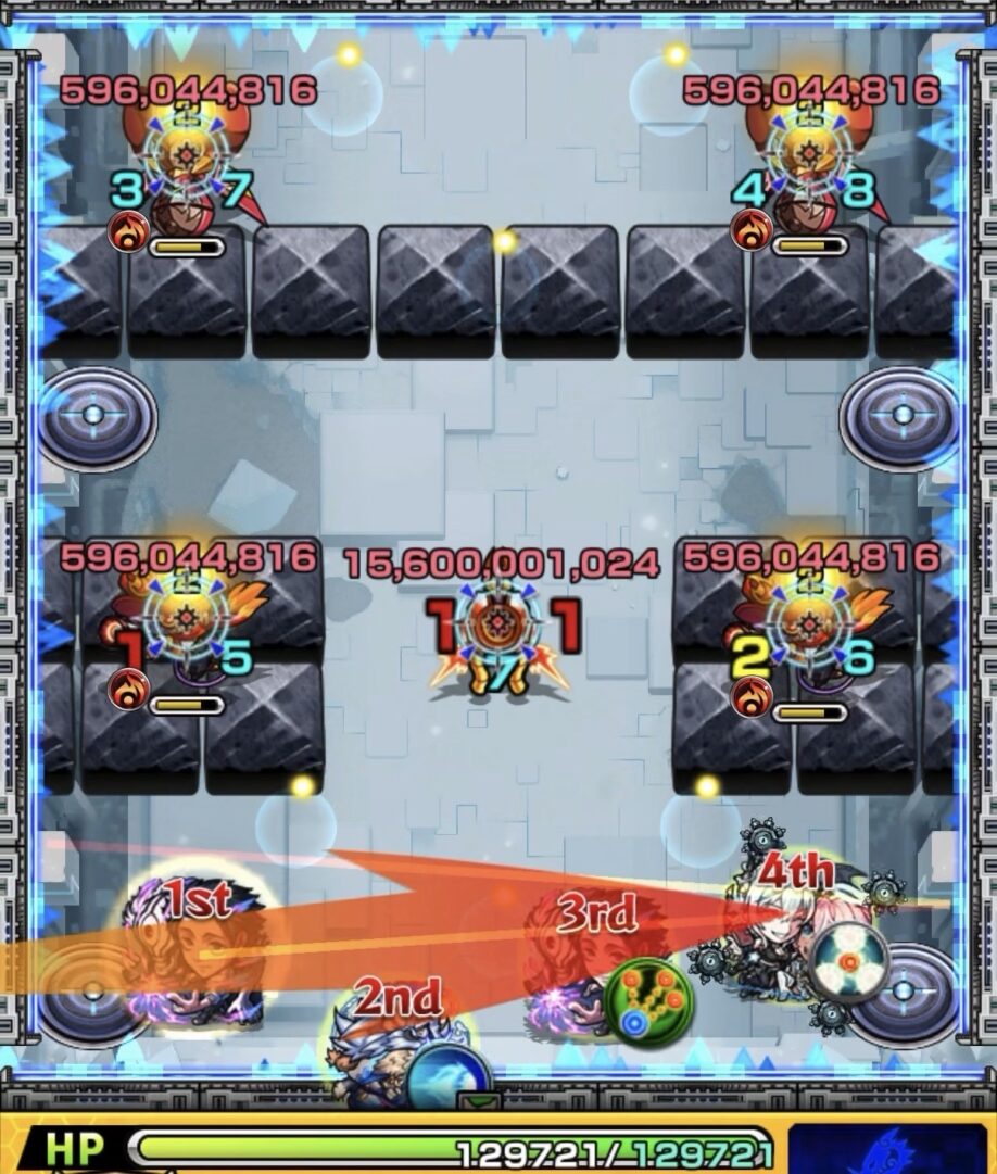 ニギミタマの星墓 ステージ1 フォトンをビットンへ付与してしまい、ガンマンへの攻撃に失敗した場面