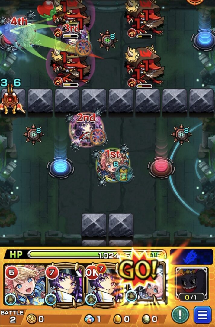 神獣の聖域「レキオウエリア・レキオウ」ステージ2でエボニー&アイボリーのストライクショットを使用し、フード雑魚の同時処理を狙った場面