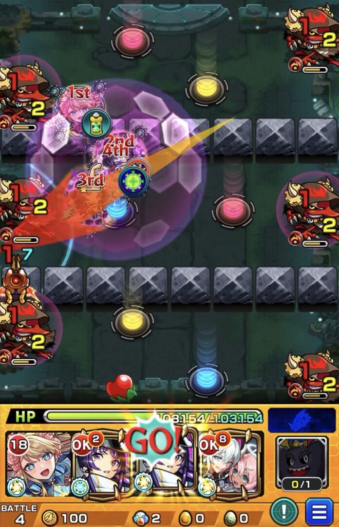 神獣の聖域「レキオウエリア・レキオウ」ステージ4でリンネのストライクショットを使用し、フード雑魚5体を処理した場面